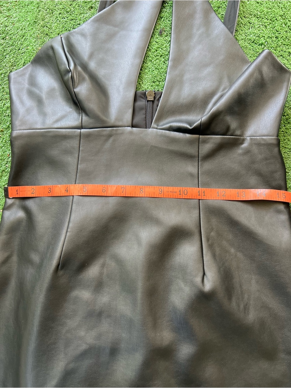 French Connection Black Faux Leather Cross Halter Mini Dress - Picture 5 of 8